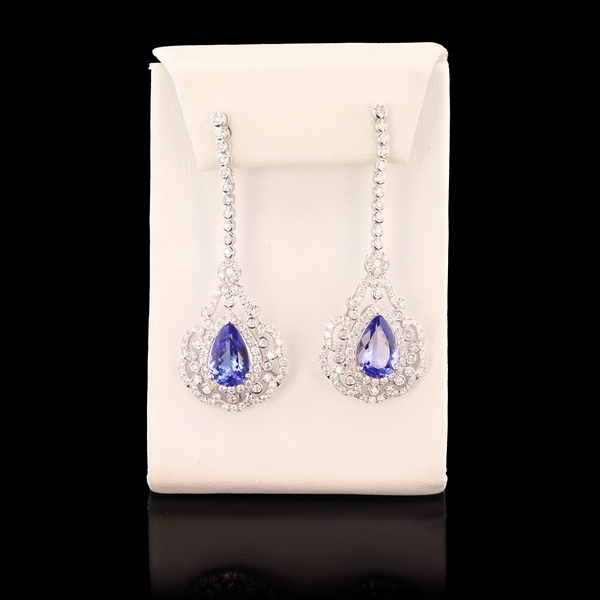 App: $33,260 6.74ctw Tanzanite and 3.35ctw Diamond 14K White Gold Dangle Earrings (Vault_R50) 