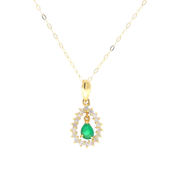 14KT Yellow Gold 0.22CT Emerald and Diamond Pendant -PNR-