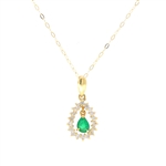 14KT Yellow Gold 0.22CT Emerald and Diamond Pendant -PNR-