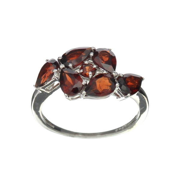 2.82CT Pear Cut And Round Cut Garnet Sterling Silver Ring