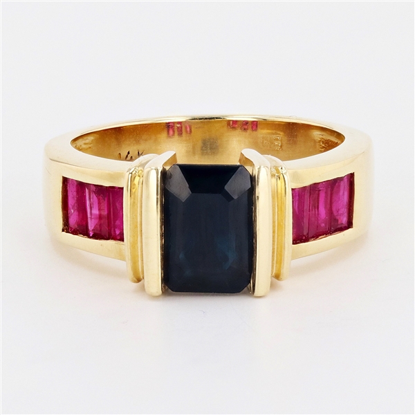 14K Yellow Gold 1.75CT Blue Sapphire and Ruby Ring -PNR-