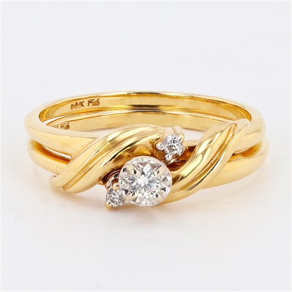 14KT Yellow Gold 0.07CT Diamond Ring Set -PNR-