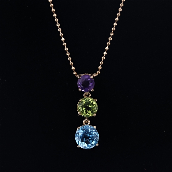 14KT Yellow Gold Blue Topaz/Peridot/Amethyst Pendant -PNR-