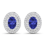 14K White Gold Earrings 0.76 Carat Tanzanite Oval 6x4mm Cut with White Diamond  0.315ct (Vault_Q) 