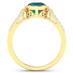 14K Yellow Gold Ring 1.9 Carat London Blue Topaz Oval Cut with White Diamond  0.3ct (Vault_Q) 