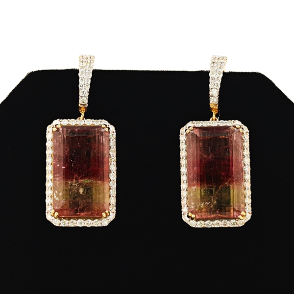 App: $26,390 45.08ctw Tourmaline and 2.61ctw Diamond 14K Yellow Gold Earrings (Vault_RR01) 