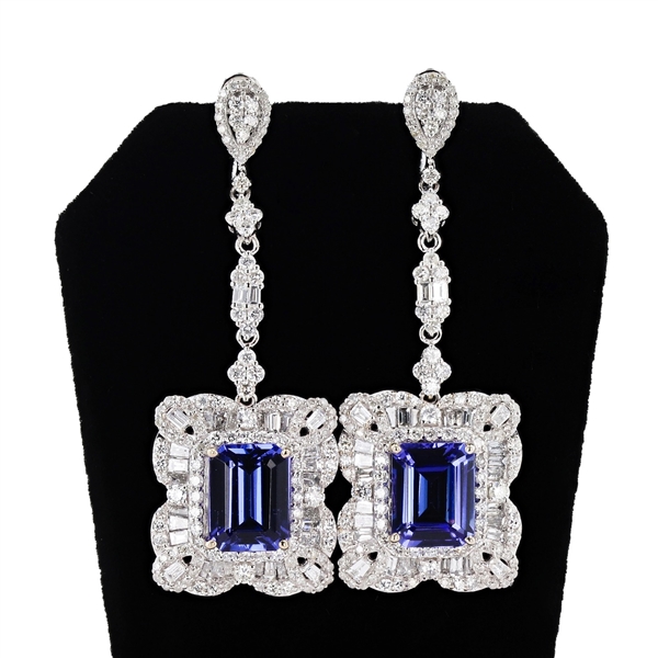 App: $66,530 10.95ctw Tanzanite and 6.79ctw Diamond 14K White Gold Dangle Earrings (Vault_R50) 