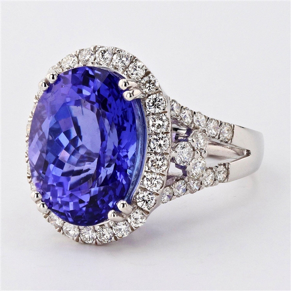 App: $36,200 13.17ct Tanzanite and 1.53ctw Diamond Platinum Ring (GIA CERTIFIED) (Vault_R50) 