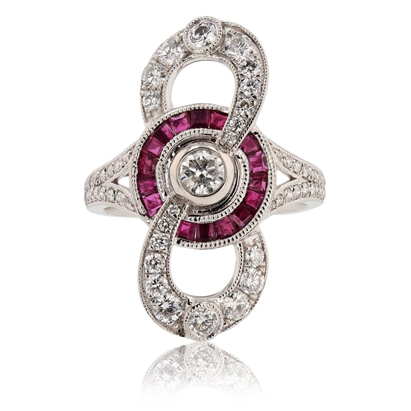 App: $9,100 0.28ct Diamond and 0.82ct Ruby Platinum Ring (1.13ctw Diamonds) (Vault_R50) 