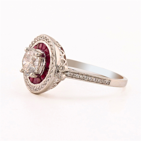 App: $11,400 1.02ct CENTER Diamond and 0.69ctw Ruby Platinum Ring (1.23ctw Diamonds) (Vault_R50) 