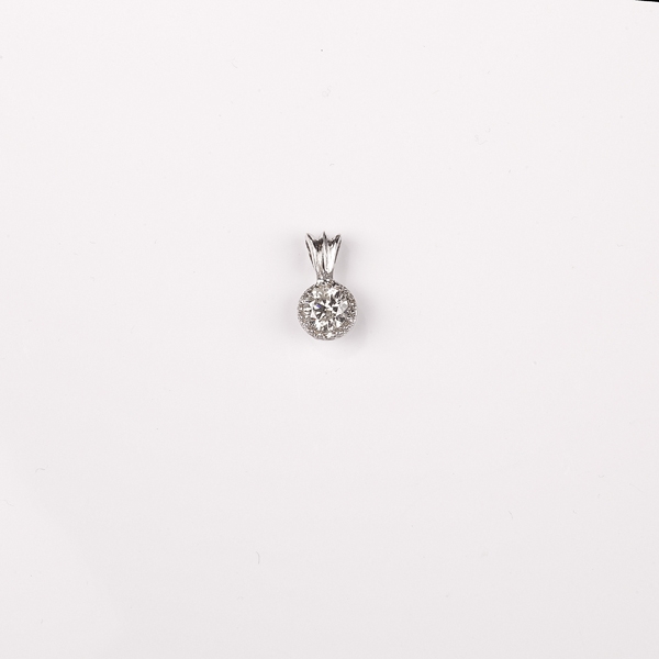 14KT. White Gold, 1.04CT Round Cut Diamond Pendant