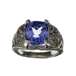 14KT. White Gold, 5.12CT Rectangular Cushion Cut Tanzanite And 0.28CT Diamond Ring