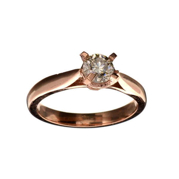 14KT. Rose Gold, 0.54CT Round Cut Diamond Ring 