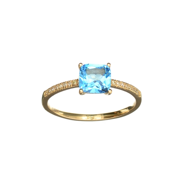 14KT. Gold, 1.29CT Blue Topaz And Diamond Ring