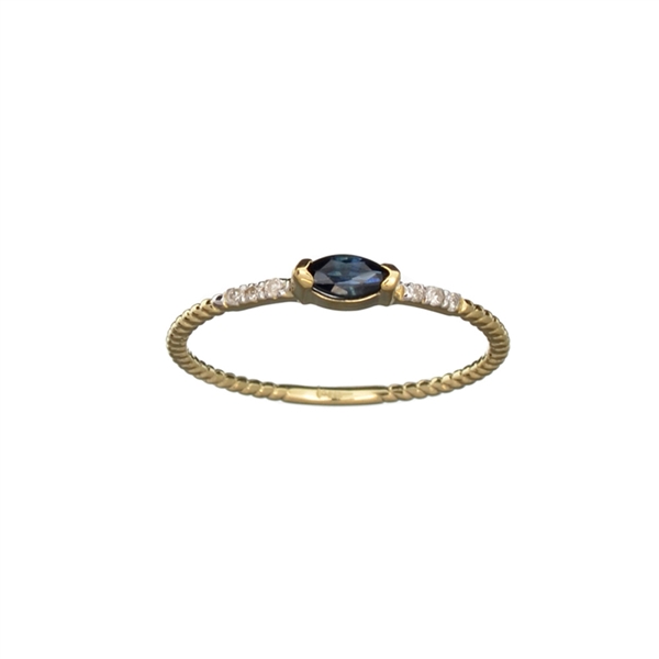 14KT. Gold, 0.20CT Blue Sapphire And Diamond Ring