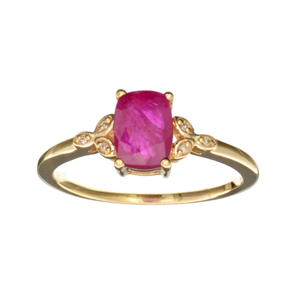 14KT. Gold 1.15CT Cushion Cut Ruby and 0.01CT Round Brilliant Cut Diamond Ring