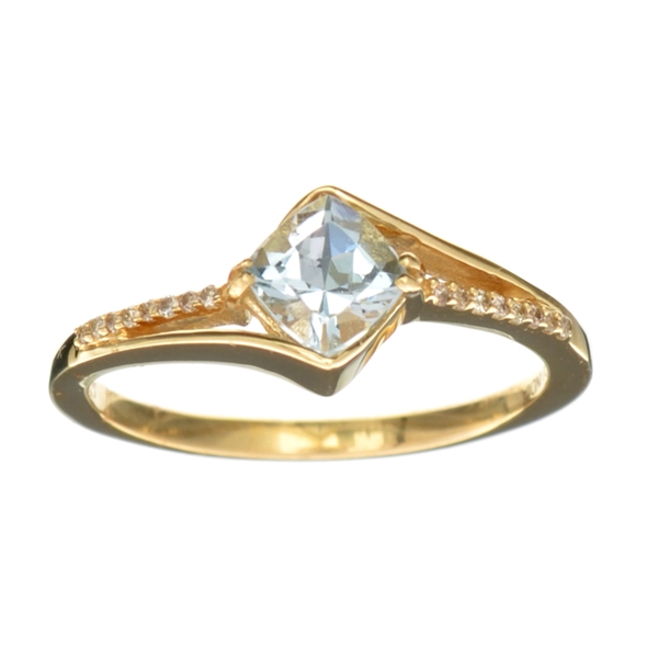 14KT. Gold, Cushion Cut Aquamarine and 0.03CT Round Brilliant Cut Diamond Ring