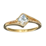 14KT. Gold, Cushion Cut Aquamarine and 0.03CT Round Brilliant Cut Diamond Ring