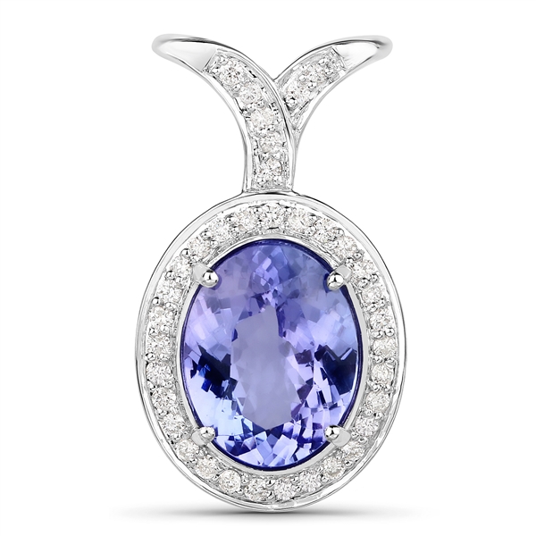 14KT. White Gold 3.82 Tanzanite and Diamond Pendant -PNR-