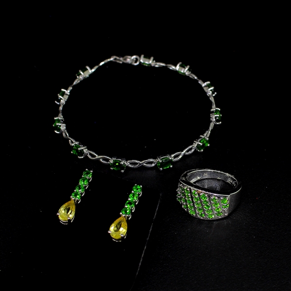 Chrome Diopside Ring size 7, Bracelet, and Multi Gemstone Earrings Sterling Silver Collection 