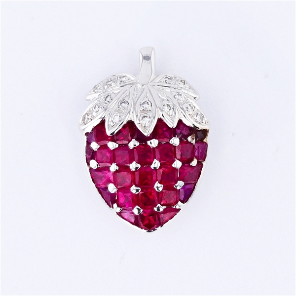 18K White Gold 2.00CT Ruby and Diamond Estate Pendant -PNR-