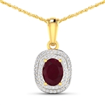 14K Yellow Gold No Chain Pendant 1.5 Carat Ruby Oval Cut with White Diamond  0.26361ct (Vault_Q) 