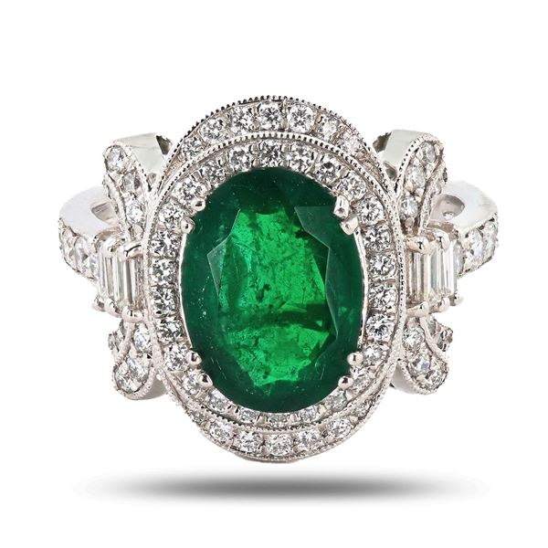 App: $14,785 2.73ct Emerald and 0.82ctw Diamond Platinum Ring (Vault_RR01) 