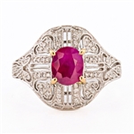 App: $7,620 1.21ct BURMA Ruby and 0.23ctw Diamond 18K White and Yellow Gold Ring (Vault_RR01) 