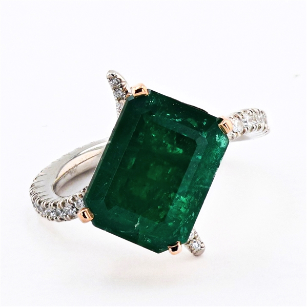 App: $16,000 4.86ct Emerald and 0.74ctw Diamond 14K White and Yellow Gold Ring (Vault_RR01) 