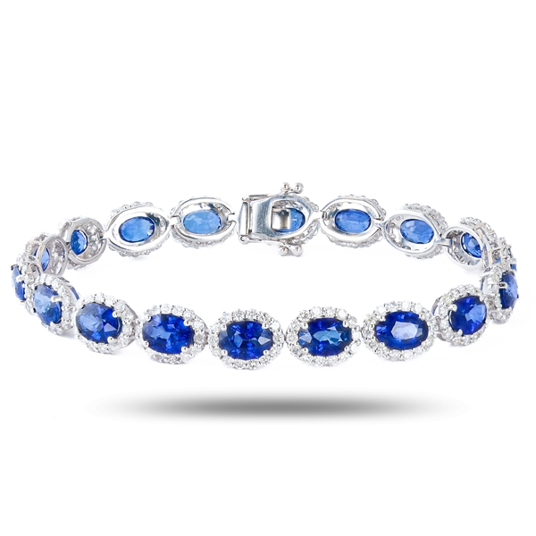 App: $29,370 14.84ctw Blue Sapphire and 3.25ctw Diamond 14K White Gold Bracelet (Vault_R50) 