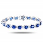 App: $29,370 14.84ctw Blue Sapphire and 3.25ctw Diamond 14K White Gold Bracelet (Vault_R50) 