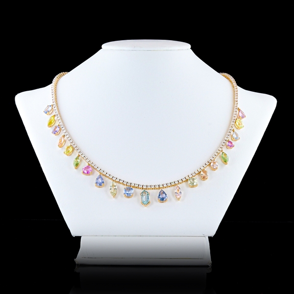 App: $71,260 22.44ctw UNHEATED MultiColor Sapphire and 6.24ctw Diamond 14K Yellow Gold Necklace (GIA CERTIFIED) (Vault_R50) 