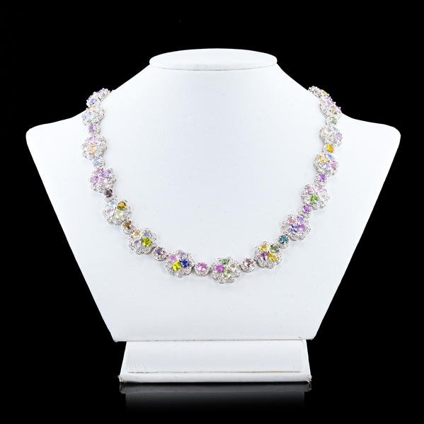 App: $122,570 40.42ctw UNHEATED MultiColor Sapphire and 8.49ctw Diamond Platinum Necklace (GIA CERTIFIED) (Vault_R50) 