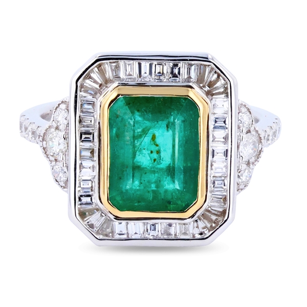 App: $12,857 2.53ct Emerald and 0.83ctw Diamond 18K White and Yellow Gold Ring (Vault_R50) 