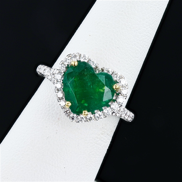 App: $27,170 2.90ct Heart Shaped Emerald and 0.63ctw Diamond 18K White Gold Ring (Vault_R50) 