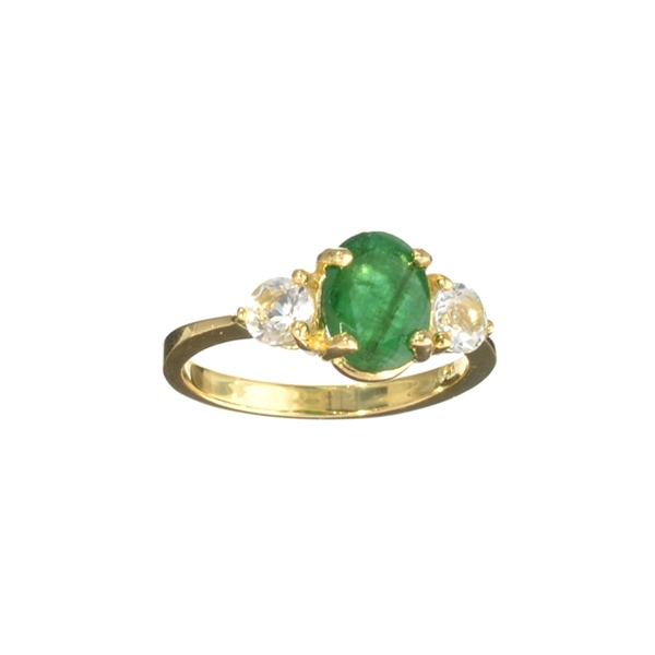 14KT. Gold, 1.62CT Green Emerald And White Sapphire Ring