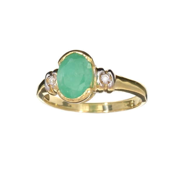 14KT. Gold, 1.11CT Green Emerald And White Sapphire Ring