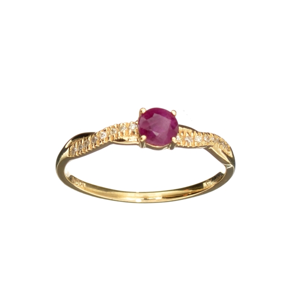 14KT. Gold, 0.41CT Round Cut Ruby And Diamond Ring