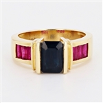 14K Yellow Gold 1.75CT Blue Sapphire and Ruby Ring -PNR-