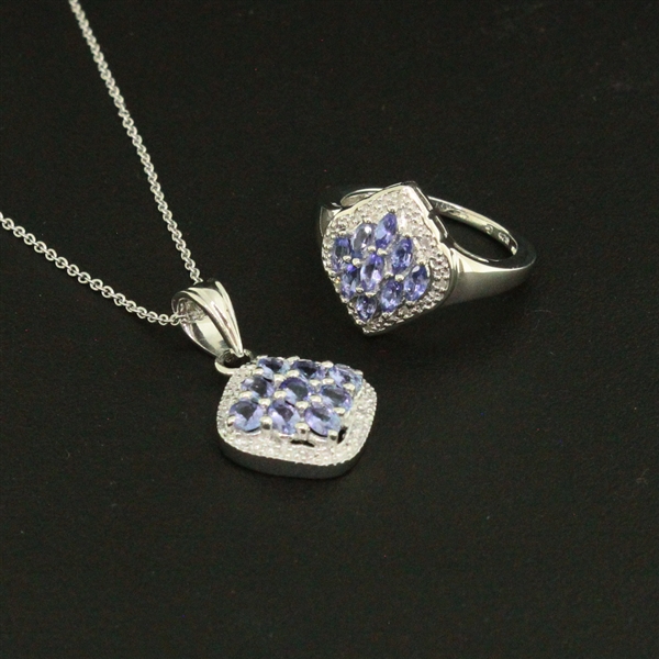 Tanzanite Ring size 8 and Pendant Sterling Silver Collection 