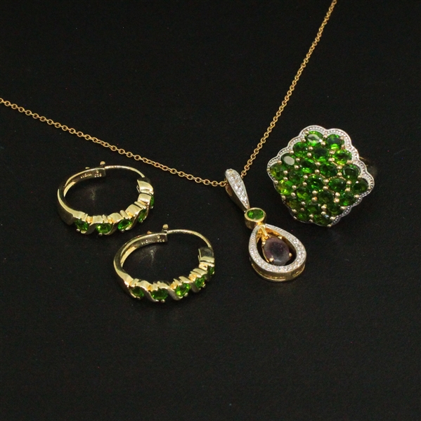  Chrome Diopside Ring size 7, Earrings, and Pendant Sterling Silver Collection 