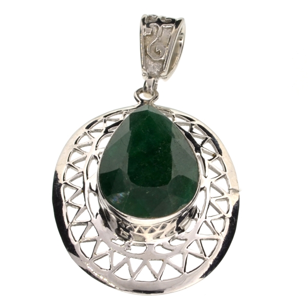 15.40CT Pear Mixed Cut Green Beryl Emerald and Sterling Silver Pendant