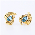 14K Yellow Gold 1.50CT Blue Topaz and Diamond Earrings -PNR-