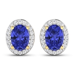 14K Yellow Gold Earrings 1.24 Carat Tanzanite Oval Cut with White Diamond  0.26ct (Vault_Q) 