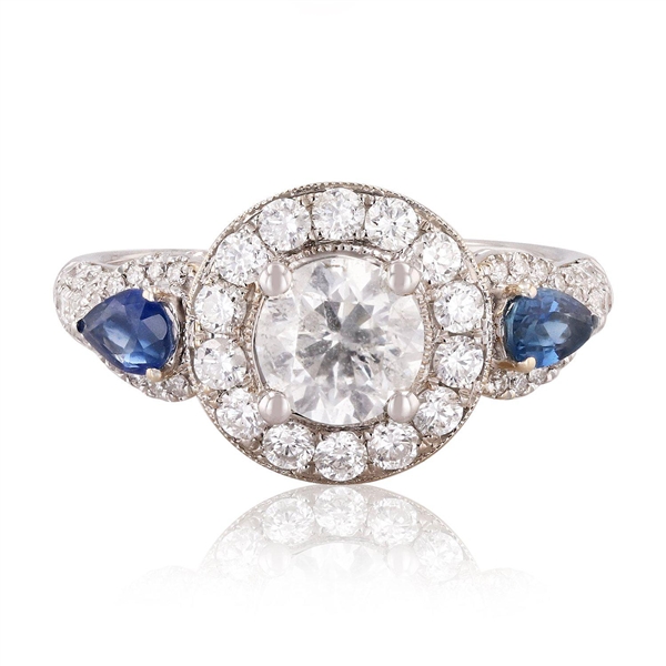 App: $11,615 0.49ctw Blue Sapphire and 1.63ctw Diamond 18K White Gold Ring (Vault_RR01) 