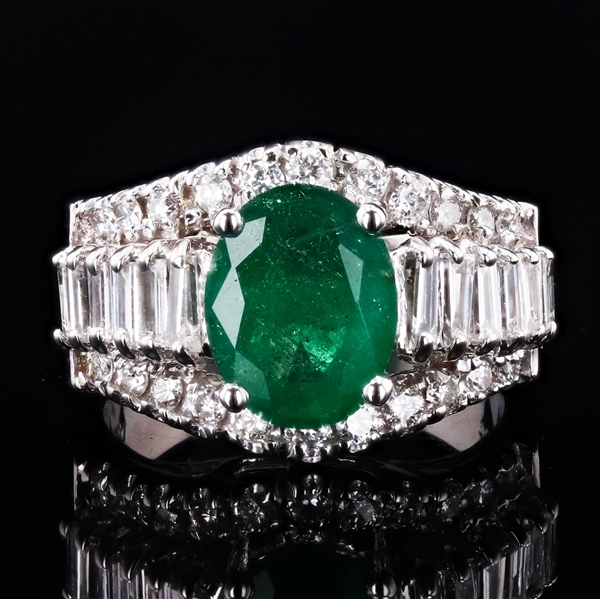 App: $13,100 2.34ct Emerald and 0.64ctw Diamond 14K White Gold Ring (Vault_RR01) 