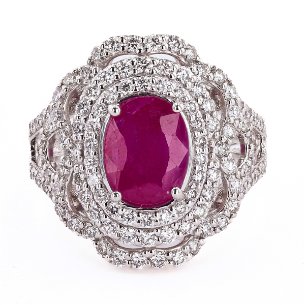 App: $17,547 2.66ct BURMESE Ruby and 1.28ctw Diamond Platinum Ring (GIA CERTIFIED) (Vault_RR01) 