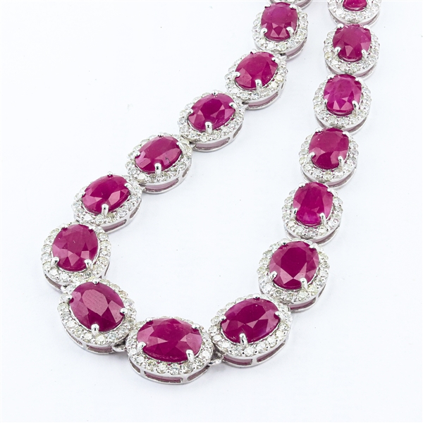 App: $82,285 32.18ctw BURMESE Ruby and 7.08ctw Diamond Platinum Necklace (GIA CERTIFIED) (Vault_R50) 