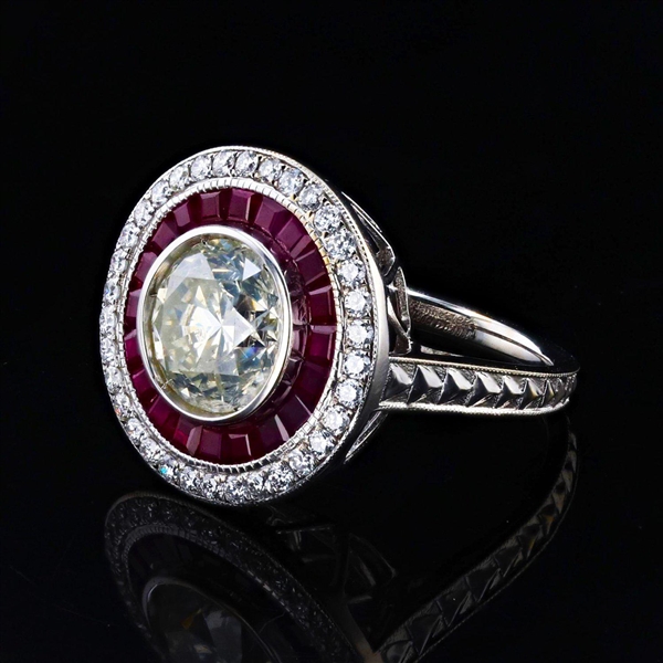 App: $52,600 3.18ct CENTER Diamond and 1.66ctw Ruby 18K White Gold Ring (3.64ctw Diamonds) (Vault_R50) 