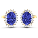 14K Yellow Gold Earrings 2.18 Carat Tanzanite Oval Cut with White Diamond  0.26ct (Vault_Q) 